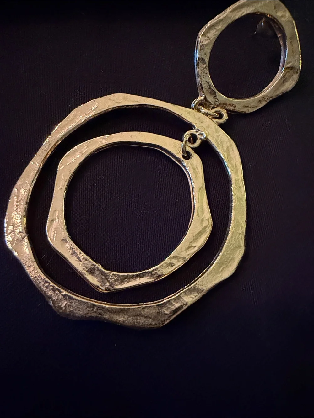 Dana Tyler Gold Hammered Double Hoop Drop Earrings - Gold